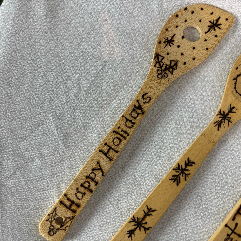 Handmade Wood-Burned‎ Bamboo Spoon Set —  (Set of 4) One of a Kind Gift